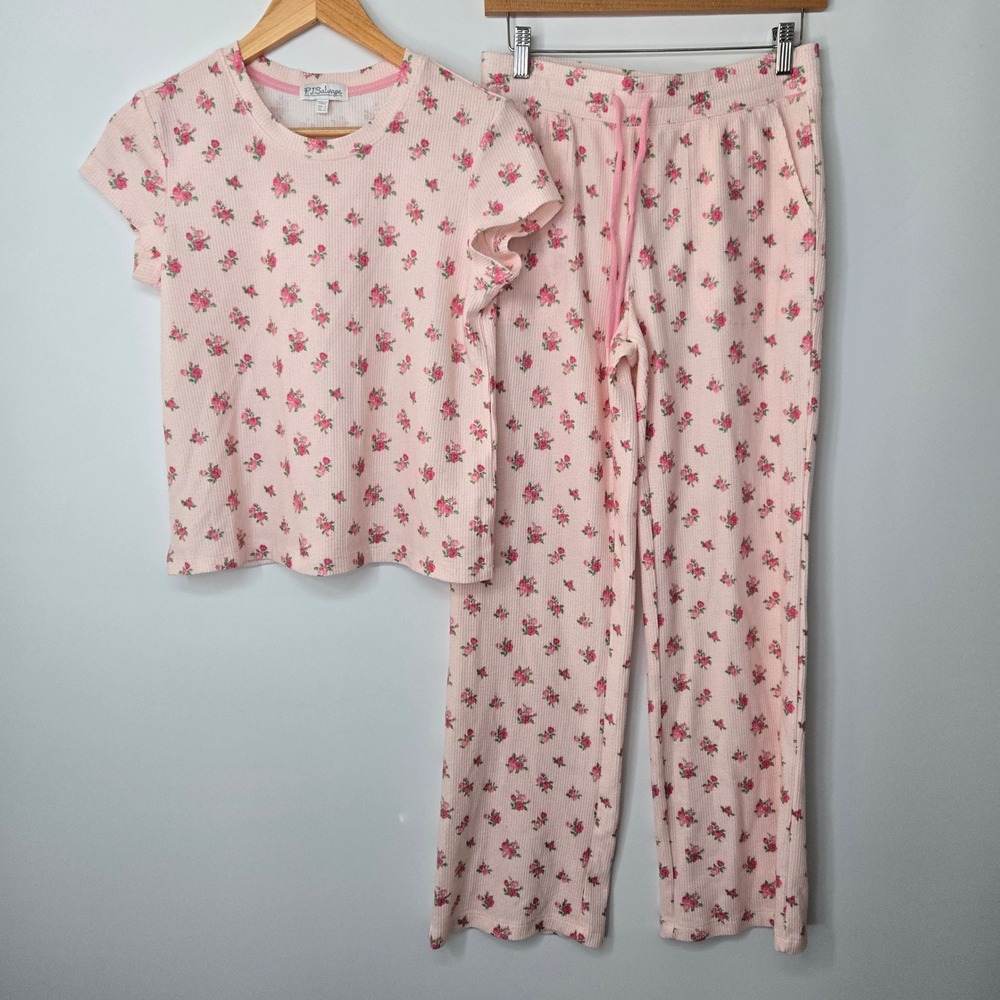 P.J. Salvage Pink Floral Ribbed Short Sleeve Pajama Set